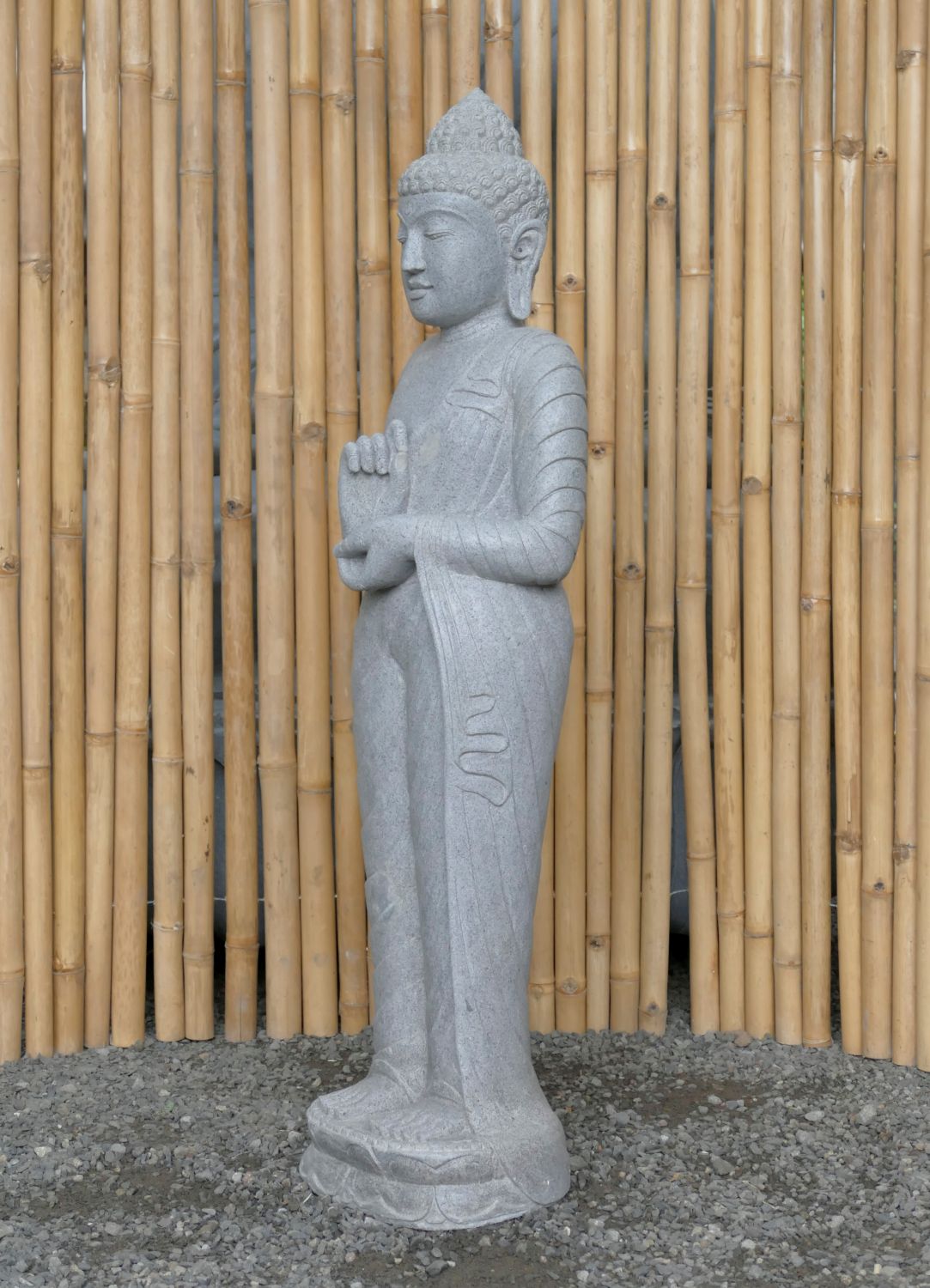  Product image 7 of the product “Standing Buddha made of Riverstone in Dharmachakra position - gesture of wheel of the teaching of Dharma. About 126cm height ”